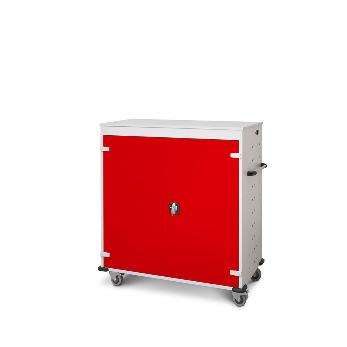 rotstahl Laptopwagen 30 Fächer mit lichtgrauem Korpus 92x131 cm (BxH); rot
