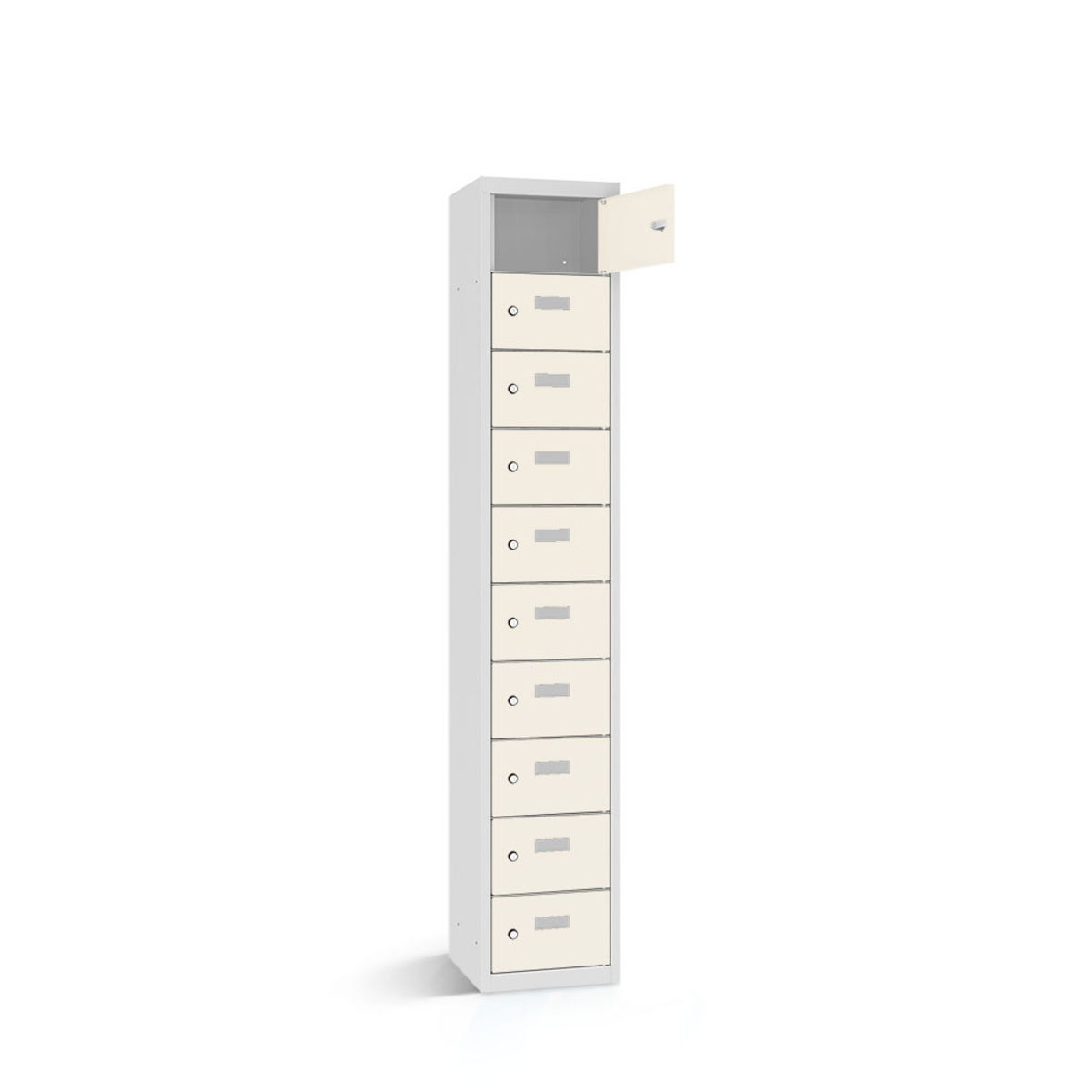 rotstahl Wertfachschrank 10 Fächer mit lichtgrauem Korpus 42.5x30x180 cm (BxTxH); weiß