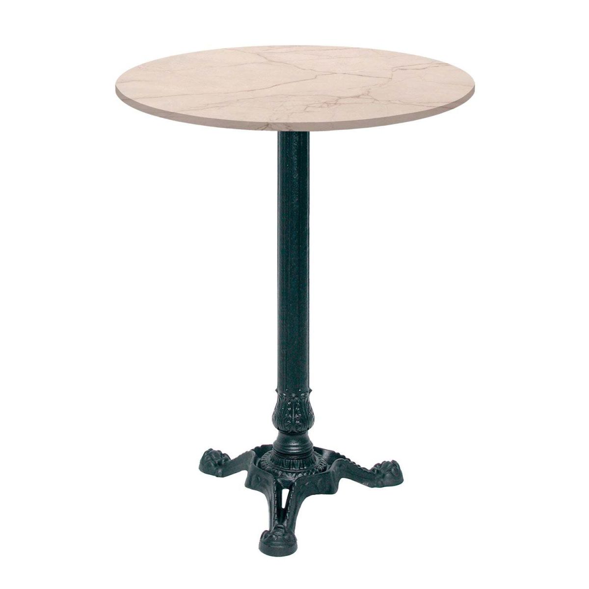 RestooTab Stehtisch Bistrot rund - Dekor Stein & Holz 60x60x113x60 cm (LxBxHxØ); wollweiß/beige/marmoriert; Gestell schwarz; rund