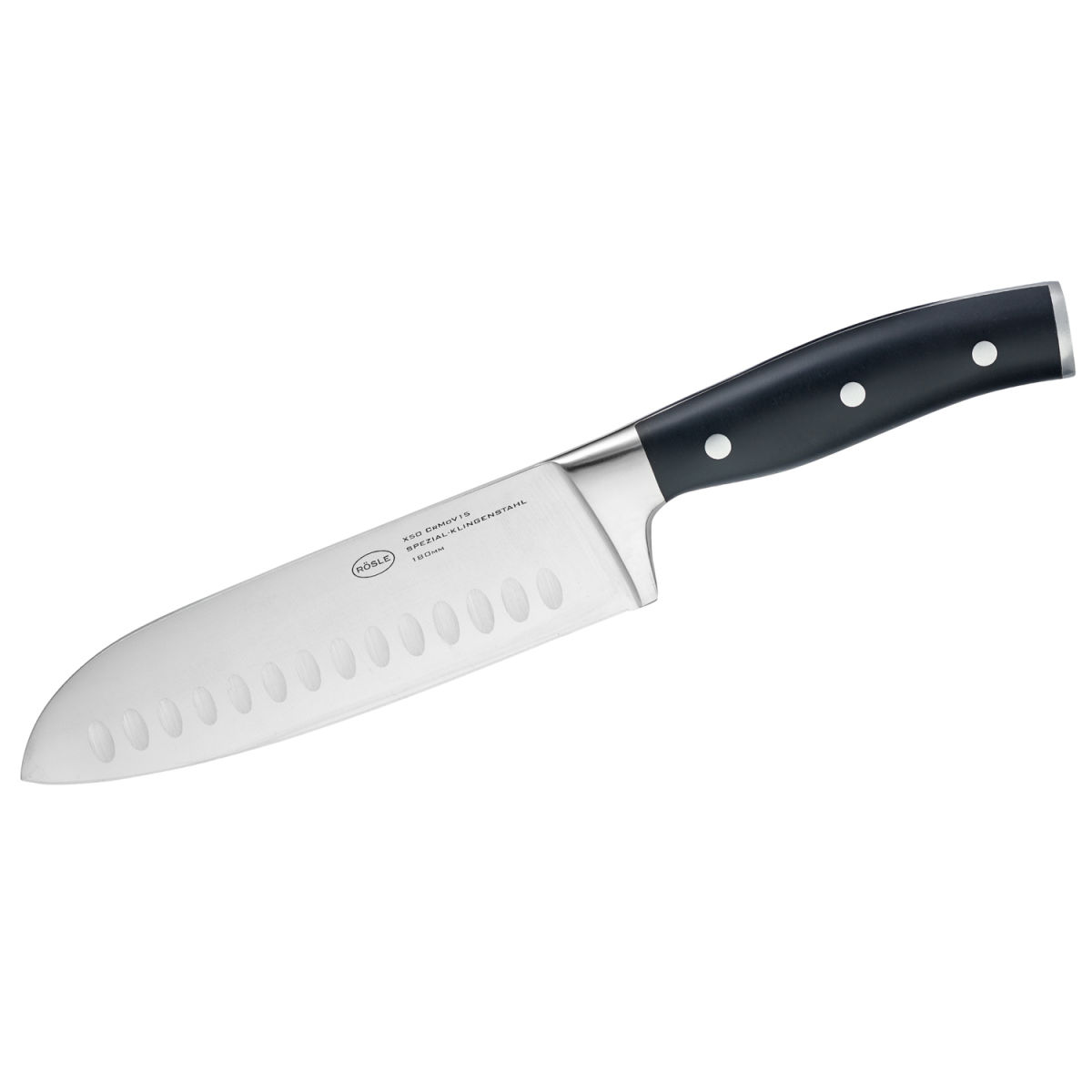 RÖSLE Santokumesser Tradition 17,5 cm Griff POM Klingenlänge 17.5 cm, 31.5 cm (L); silber/schwarz