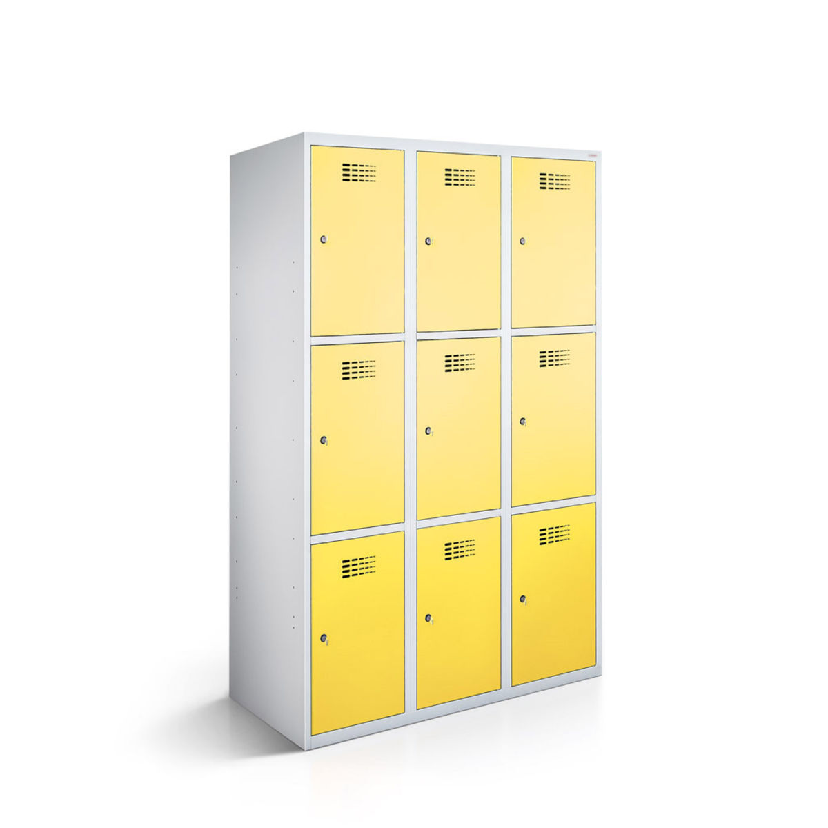 rotstahl Fächerschrank 9 Fächer mit lichtgrauem Korpus 90x50x180 cm (BxTxH); gelb