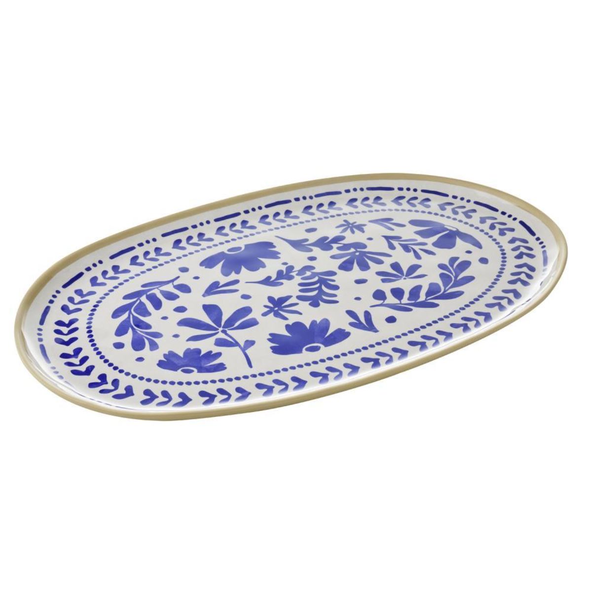 APS GN Tablett -FLORYN-; 53x32.5x2.5 cm (LxBxH); weiß/beige/blau; oval