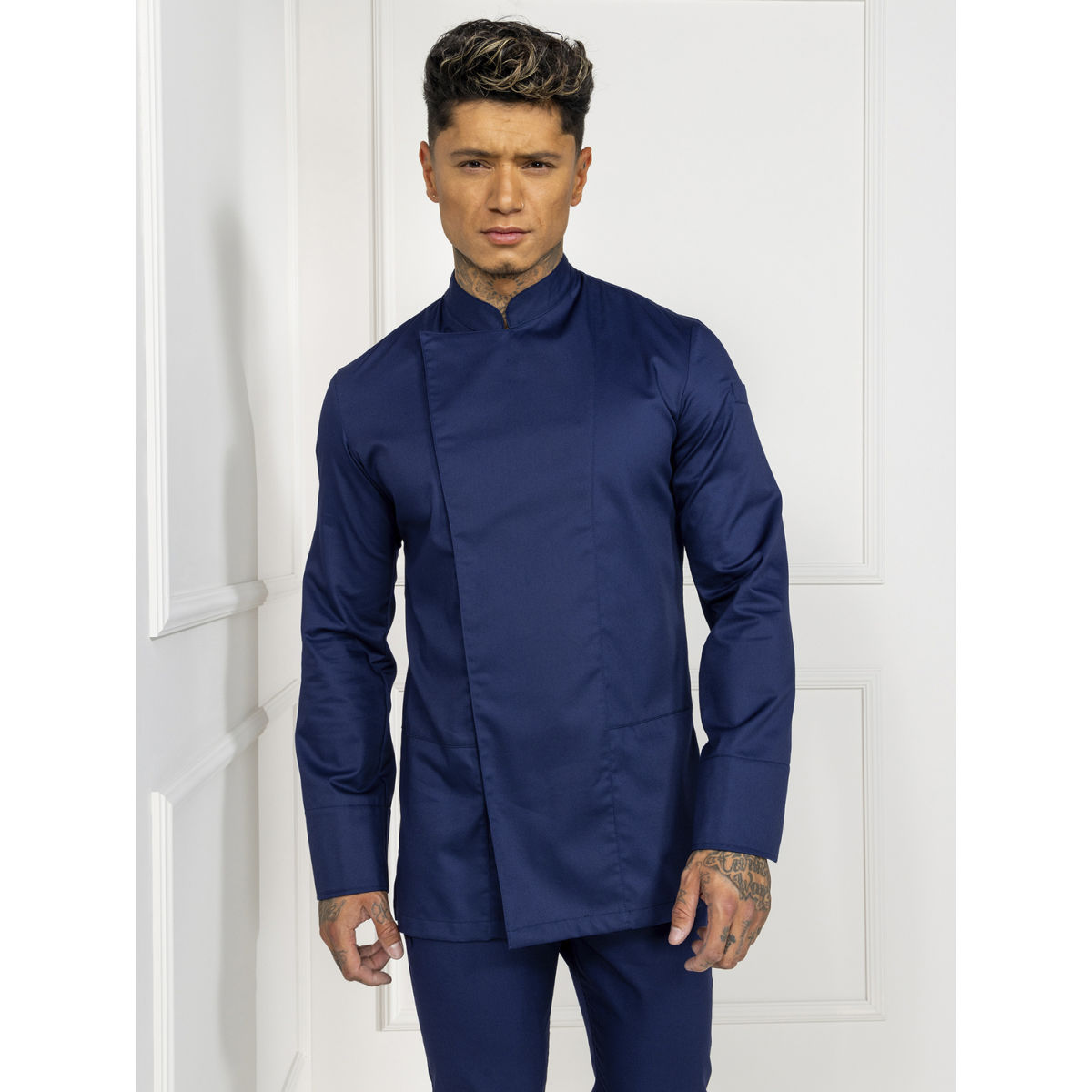 Le Nouveau Chef Herrenkochjacke Dave farbig Kleidergröße M; blau