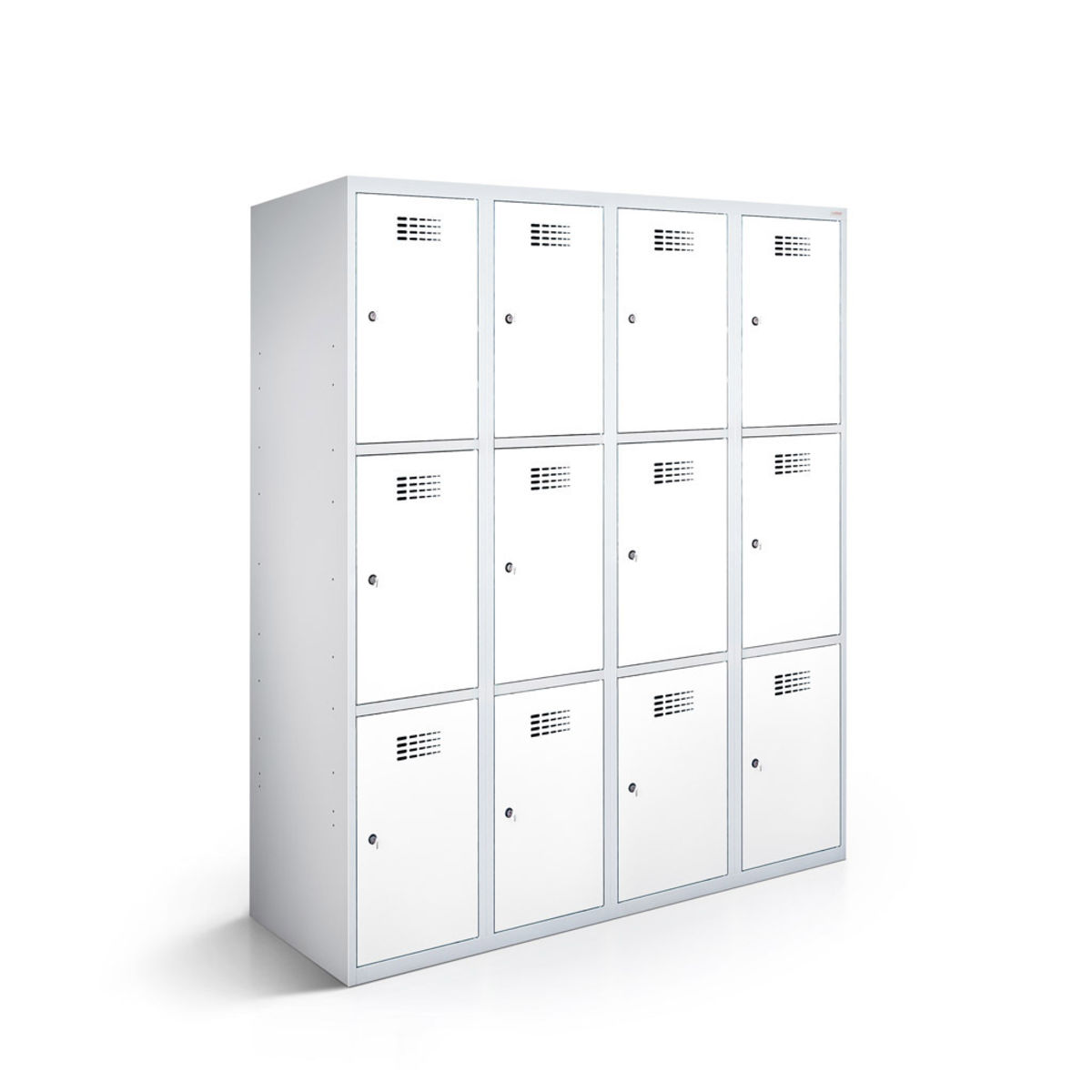 rotstahl Fächerschrank 12 Fächer 4x3 mit lichtgrauem Korpus 120x50x180 cm (BxTxH); weiß