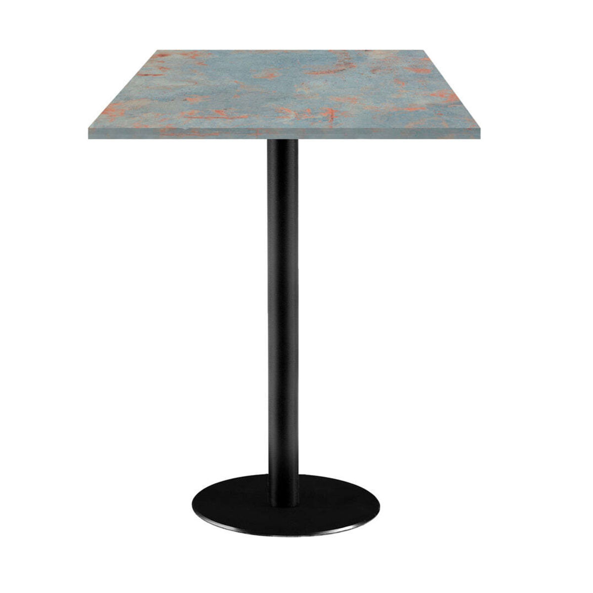 RestooTab Stehtisch Rome quadratisch - Dekor Stein 60x60x113 cm (LxBxH); Platte metall verrostet/grau, Gestell schwarz; quadratisch