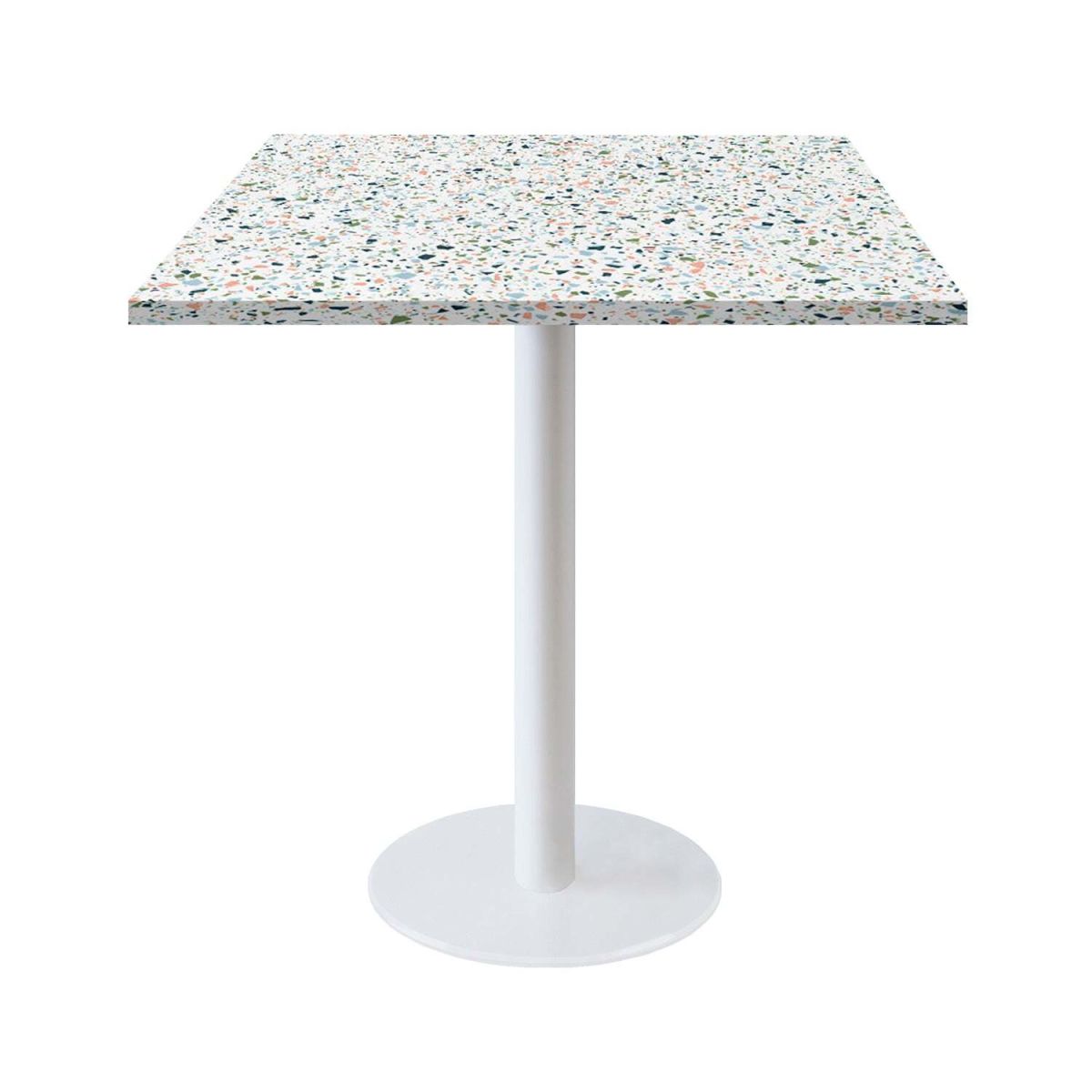 Tavolo Roma quadrato base bianco - laminato legno & pietra RestooTab; 70x70x75 cm (LxLxH); multicolore/terazzo; quadrata