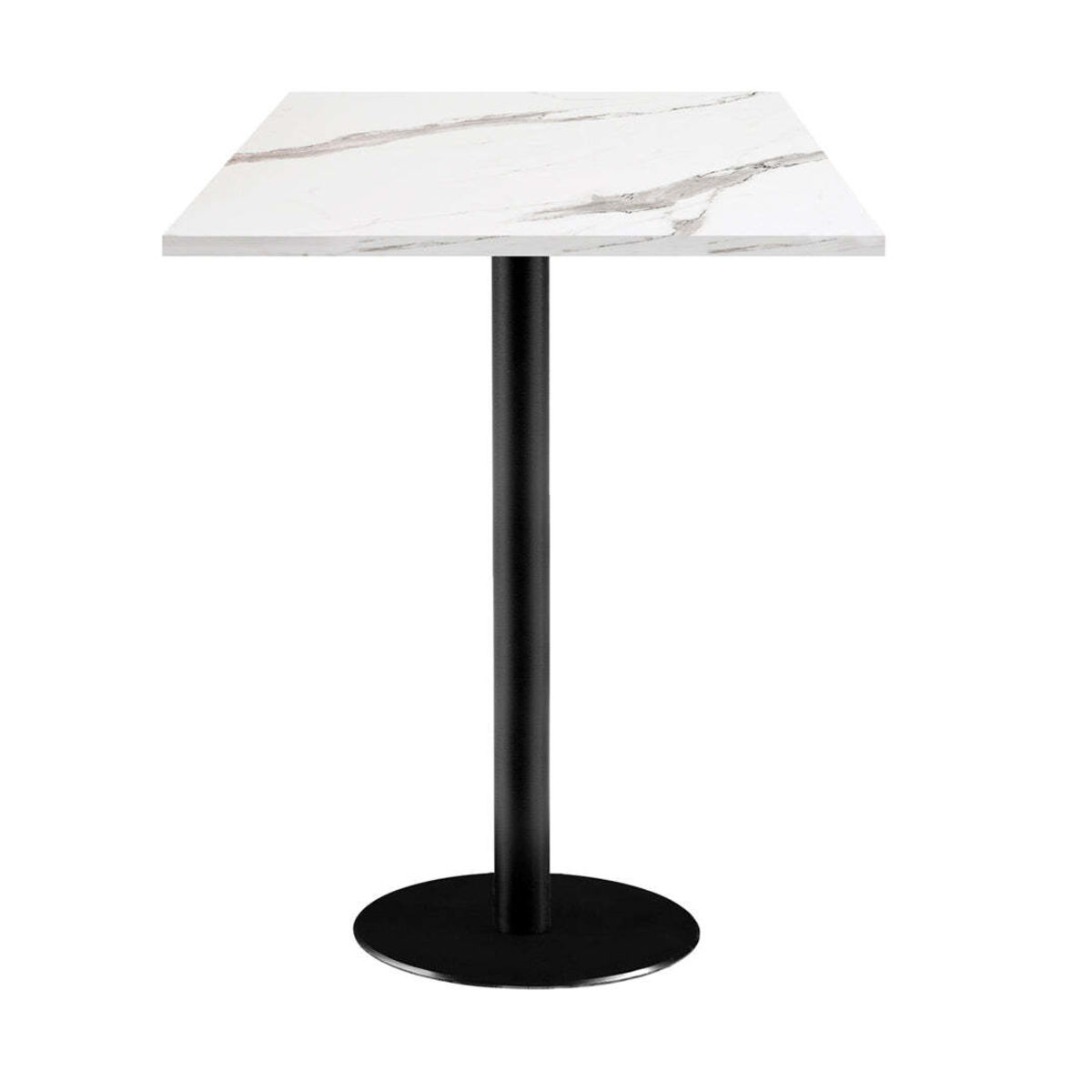 RestooTab Stehtisch Rome quadratisch - Dekor Stein 60x60x113 cm (LxBxH); Platte weiß/grau/marmoriert, Gestell schwarz; quadratisch