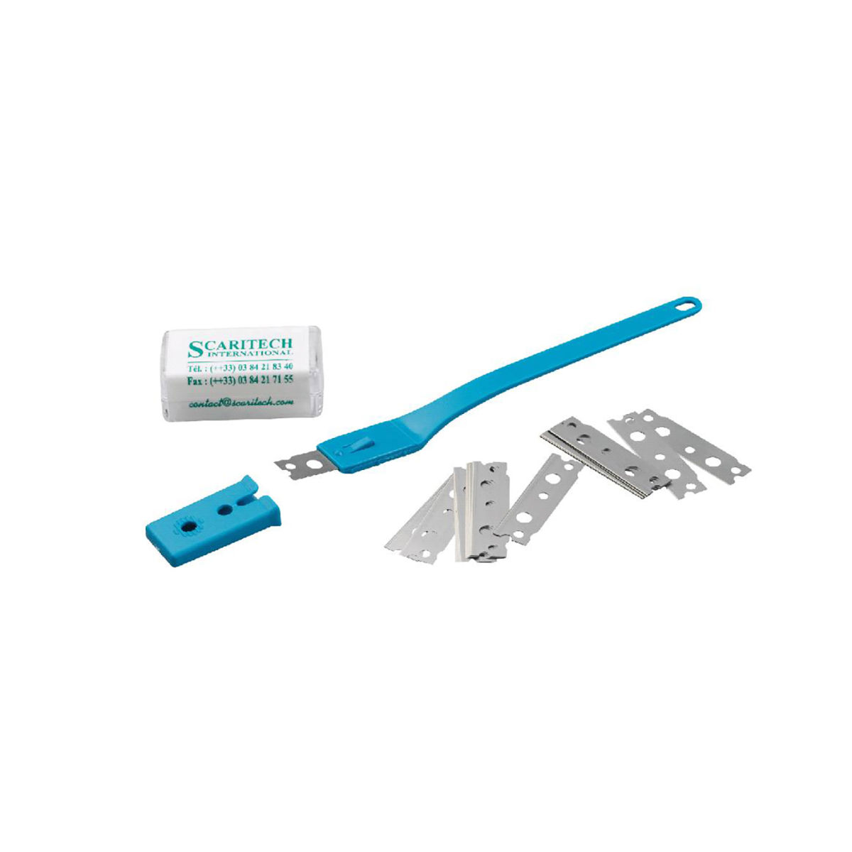 Scaritech Grignette® blau Ritzmesser im Set (1 Grignette + 25 Klingen); blau; 5 Stück / Pack