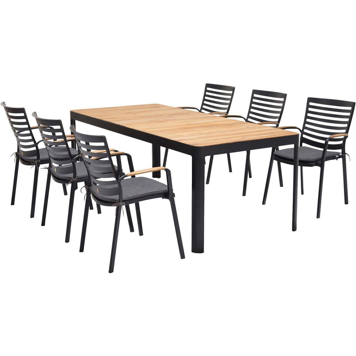 ScanCom Gartenmöbel-Set 'Portals' 6 Stühle, 1 Tisch 209 x 95, ecru; 209x95x75 cm (BxTxH); Sitz braun, Gestell schwarz