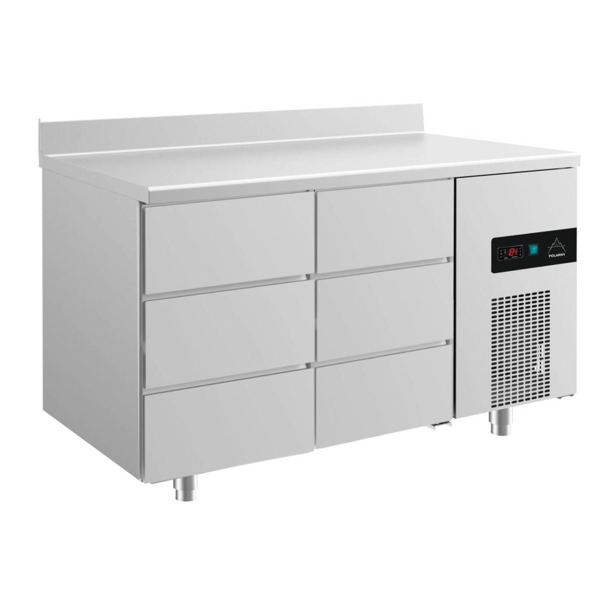 A&S Polarny Kühltisch -2 bis +8°C 1400x700x850mm mit 2x drei Schubladen u. Aufkantung 140x85x70 cm (BxHxT); silber