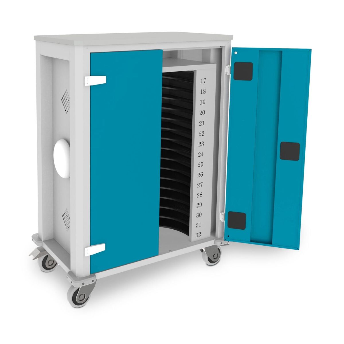 rotstahl Tabletwagen Power für 32 Tablets mit lichtgrauem Korpus + Access Point 73x44x105 cm (BxTxH); blau