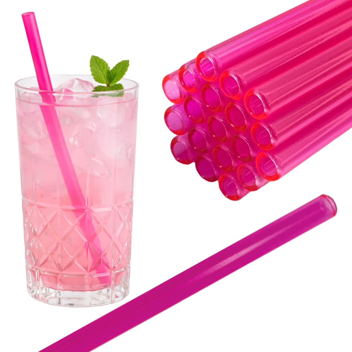 Gastro Pionier 50x Glas Trinkhalme farbig 0.8x23 cm (ØxL); pink; 50 Stück / Pack