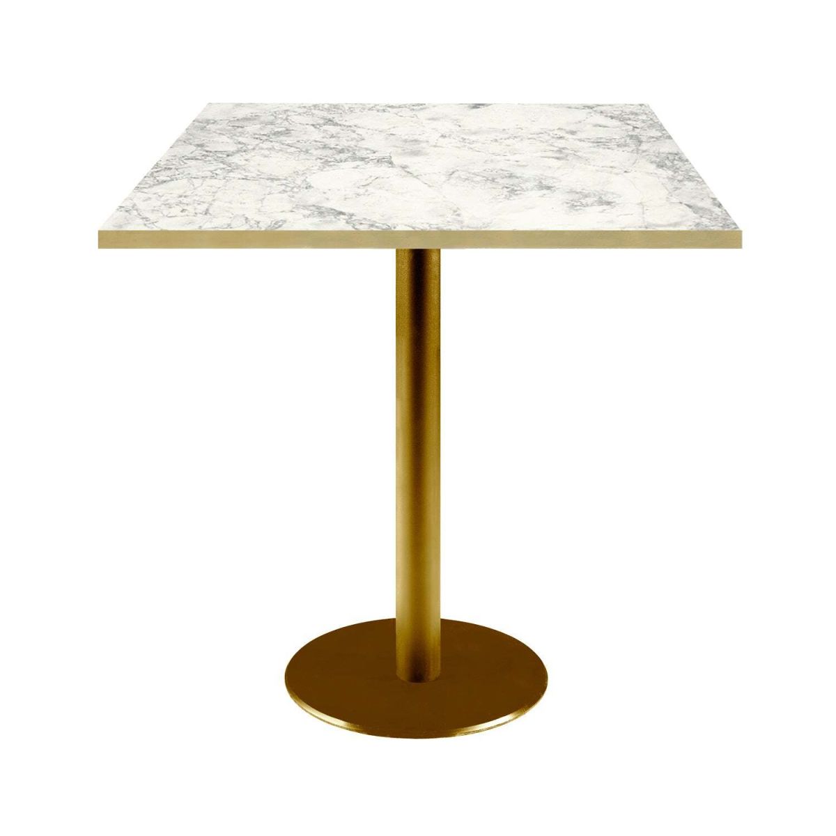 Tavolo Roma quadrato base dorato - laminato pietra & canti ottone RestooTab; 70x70x75 cm (LxLxH); grigio chiaro/ottone/marmorizzato; quadrata