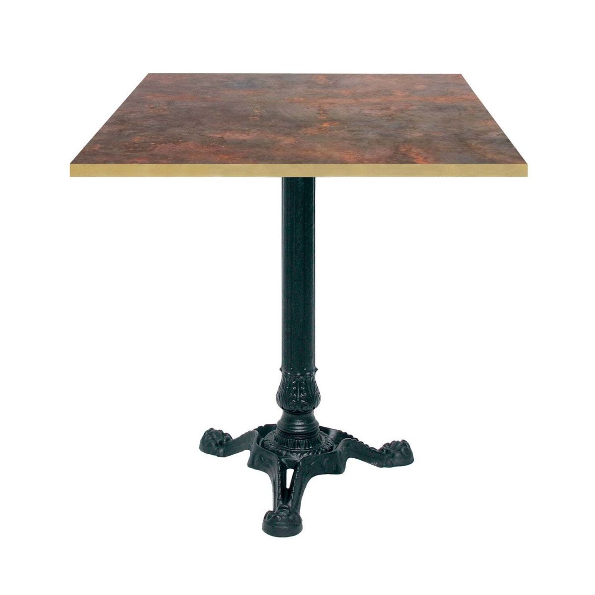 RestooTab Tisch Bistrot quadratisch- Kanten messingfarben 70x70x75 cm (LxBxH); metall verrostet/messing; Gestell schwarz; quadratisch