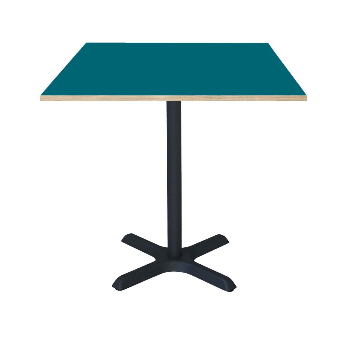 RestooTab Tisch Dina quadratisch - Dekor Holz & Uni 70x70x74 cm (LxBxH); Platte blau, Gestell schwarz; quadratisch