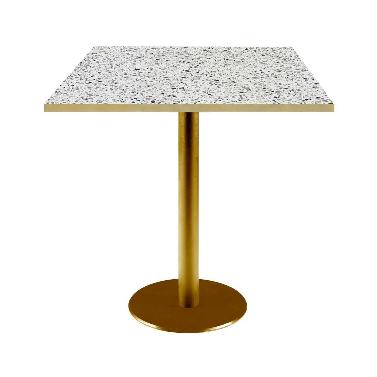 Tavolo Roma quadrato base dorato - laminato pietra & canti ottone RestooTab; 70x70x75 cm (LxLxH); bianco/terazzo/ottone; quadrata