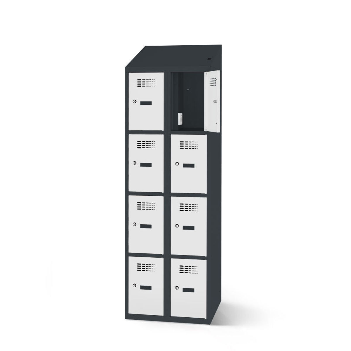 rotstahl Fächerschrank mit Ladefunktion 8 Fächer mit anthrazitgrauem Korpus 80x200 cm (BxH); hellgrau