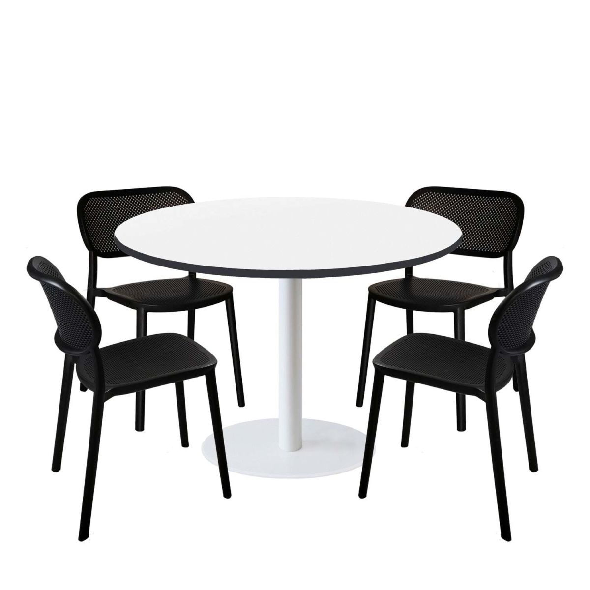 RestooTab Esstisch-Set Rome XL Gestell weiß mit 4 Stühlen - Dekor Holz & Uni 120x120x75x120 cm (LxBxHxØ); weiß/schwarz; Gestell schwarz; rund