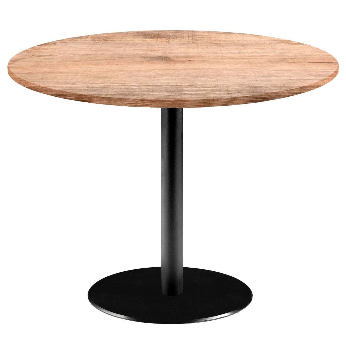 RestooTab Tisch Rome XL rund - Dekor Holz 75x120 cm (HxØ); Platte eiche/hellbraun, Gestell schwarz; rund