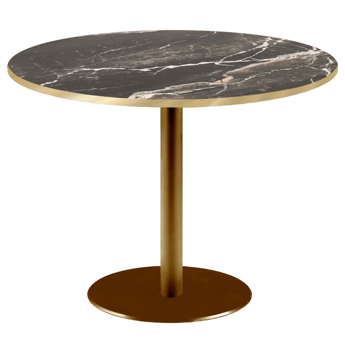 RestooTab Tisch Rome XL rund Gestell goldmetallic - Kanten messingfarben 75x120 cm (HxØ); Platte schwarz/braun/messing, Gestell messing; rund