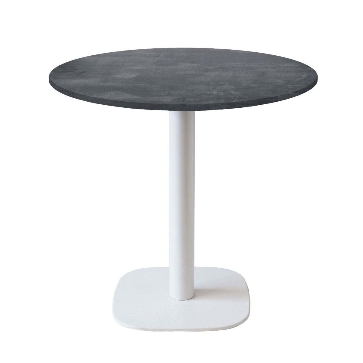 RestooTab Tisch Round rund Gestell weiß - Dekor Stein 75x70 cm (HxØ); Platte steingrau, Gestell weiß; rund