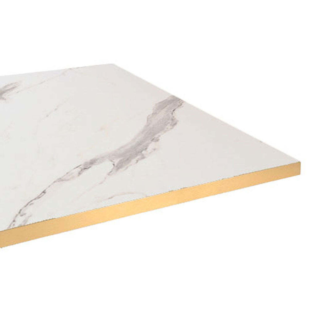 Piano tavolo quadrato, laminato marmo chiaro, bordi colore ottone RestooTab; 70x70 cm (LxL); bianco/grigio/ottone; quadrata