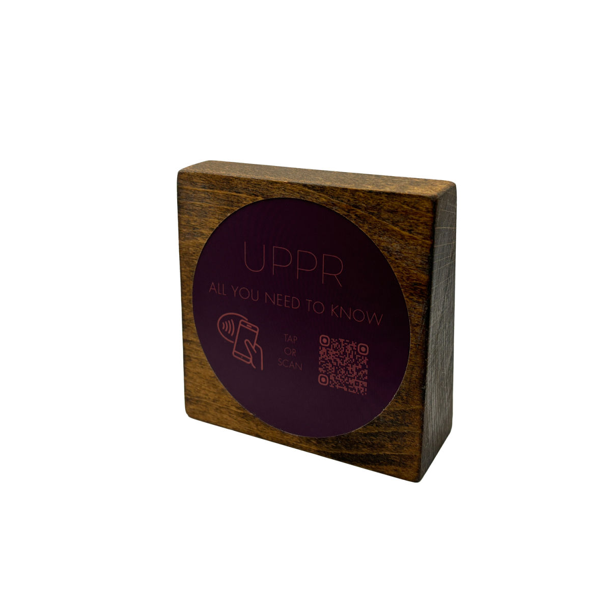 PRODUCTMATE Tischaufsteller stehend mit QR-Code Aufkleber matt und NFC-Chip 11x11 cm (BxH); buche/dunkelbraun; 25 Stück / Pack