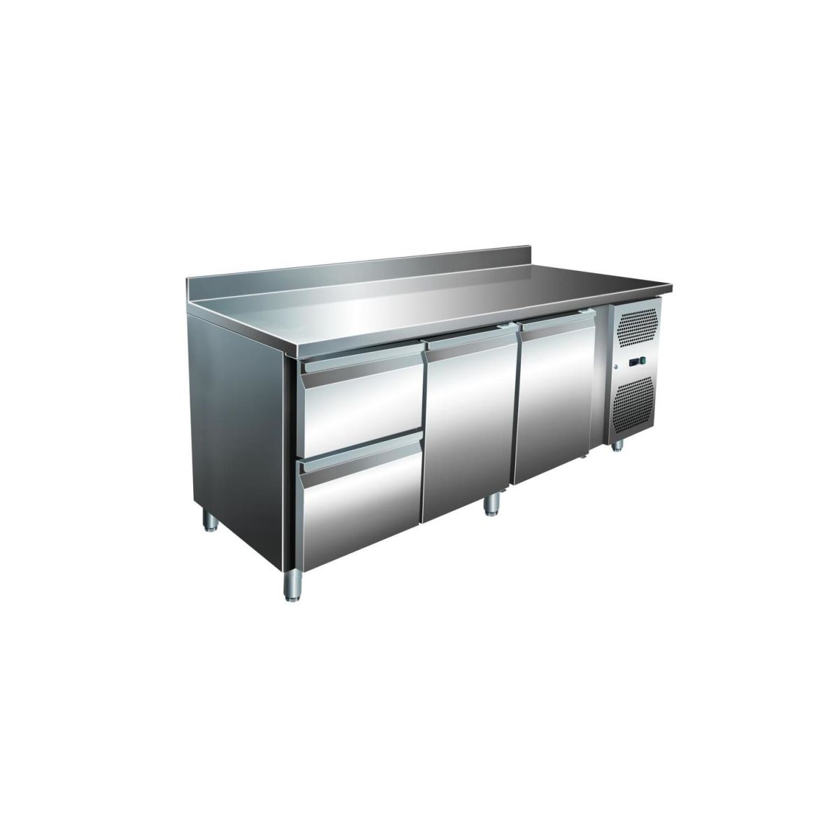 A&S Polarny VIP Kühltisch mit 1x 2 Schubladen und 2 Türen und Aufkantung -2 bis +8°C 1.795x700x960 mm 179.5x96x70 cm (BxHxT); edelstahl