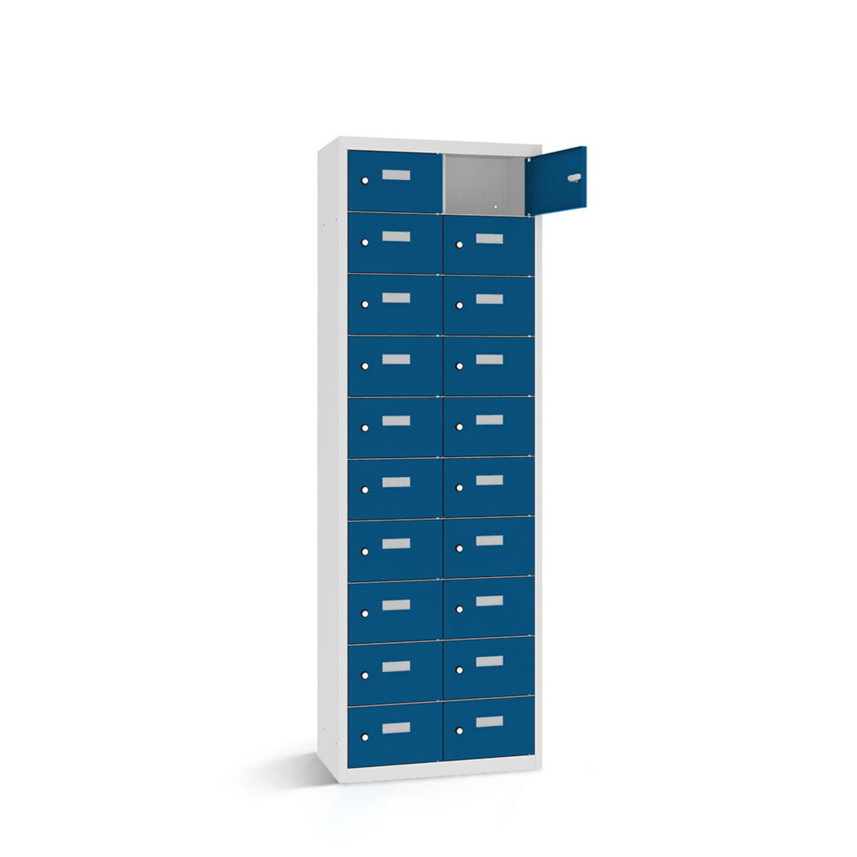 rotstahl Wertfachschrank 20 Fächer mit lichtgrauem Korpus 60x50x180 cm (BxTxH); dunkelblau