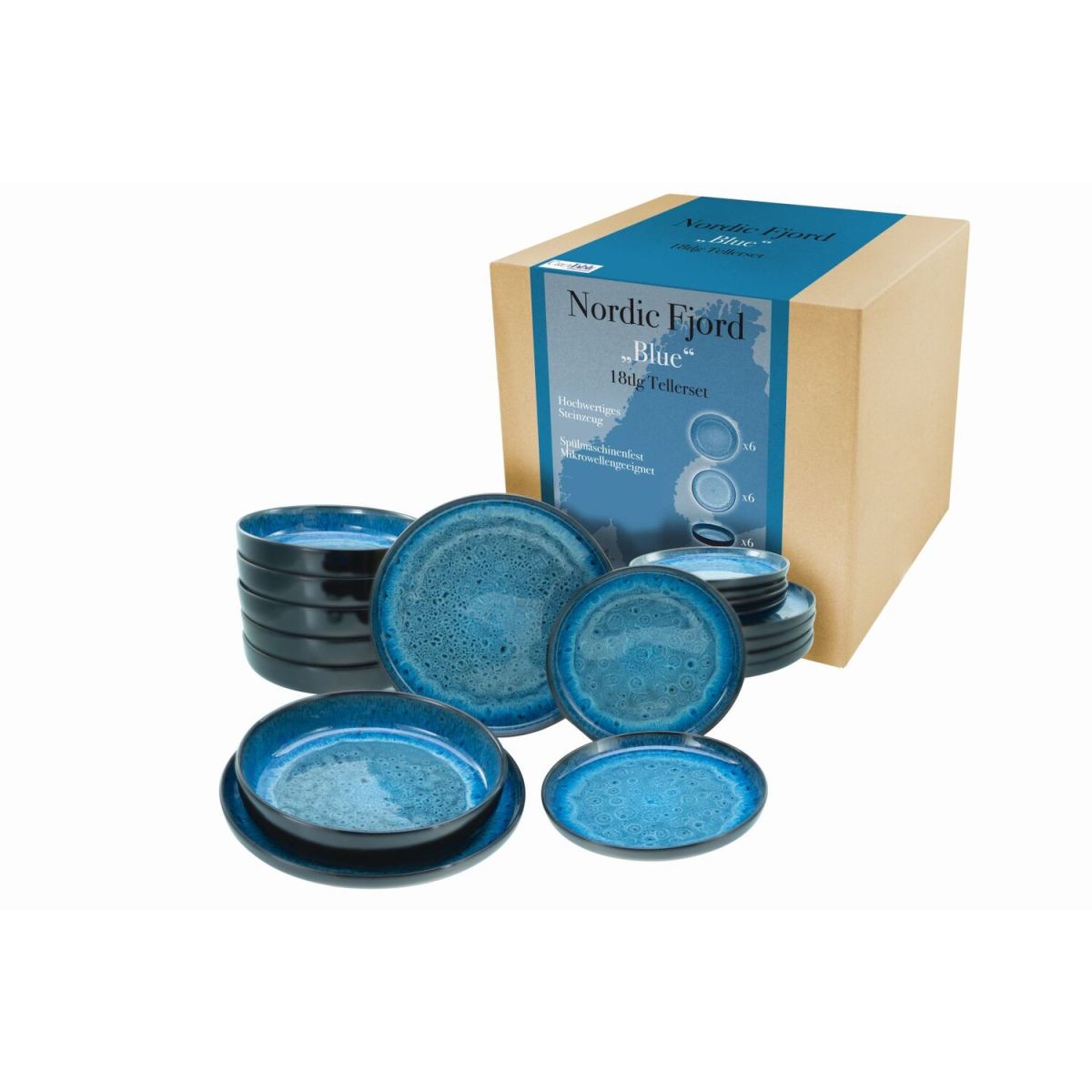 Nordic Fjord - Set di piatti da 18 pezzi CreaTable; blu