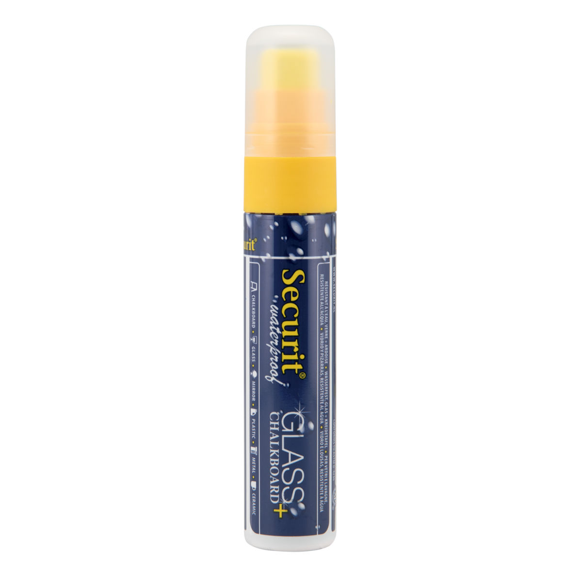 Pennarello a gesso liquido Waterproof Punta rettangolare 7-15mm Securit; 2.5 cm (L), lunghezza carattere 25 mm; giallo
