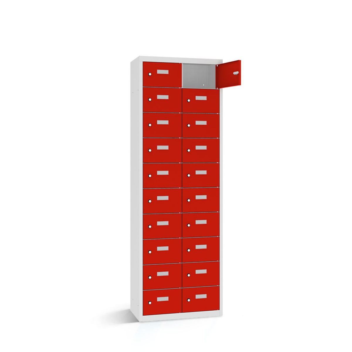 rotstahl Wertfachschrank 20 Fächer mit lichtgrauem Korpus 80x30x180 cm (BxTxH); rot
