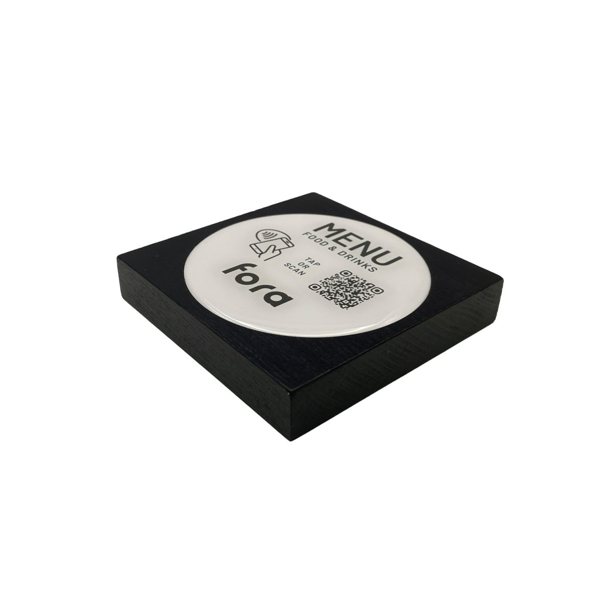 PRODUCTMATE Tischaufsteller liegend schräg mit QR-Code Aufkleber glänzend und NFC-Chip 11x11 cm (BxH); buche/schwarz; 25 Stück / Pack