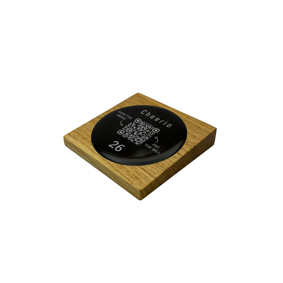 PRODUCTMATE Tischaufsteller liegend schräg mit QR-Code Aufkleber glänzend 11x11 cm (BxH); eiche; 25 Stück / Pack