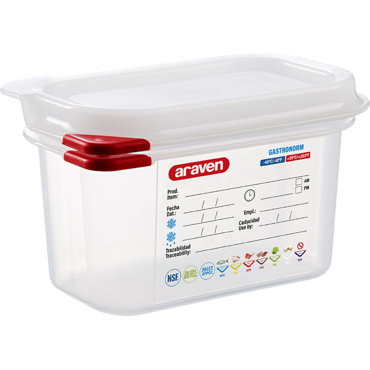 Araven Gastronormbehälter mit Deckel, Polypropylen, GN 1/9 GN 1/9, 1 l, 17.6x10.8x10 cm (LxBxT); transparent