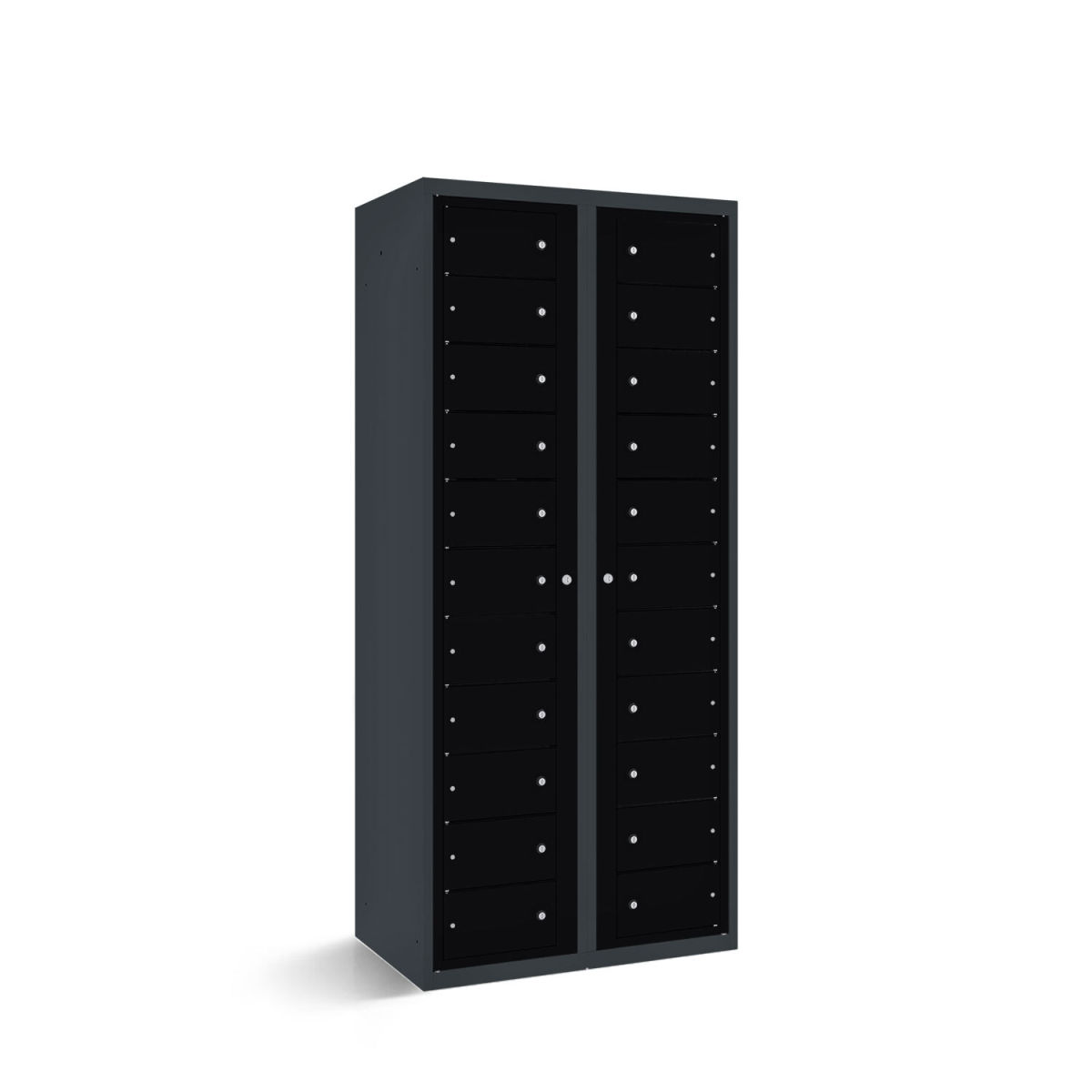 rotstahl Fächerschrank mit Zentraltüren 22 Fächer mit anthrazitgrauem Korpus 80x50x180 cm (BxTxH); schwarz