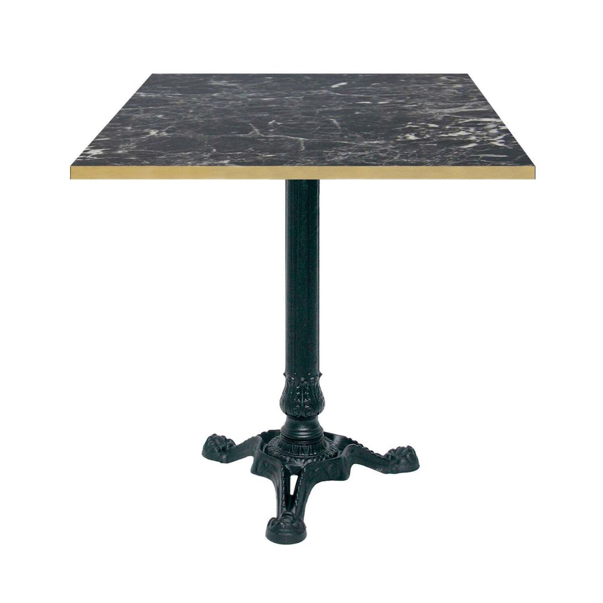 RestooTab Tisch Bistrot quadratisch- Kanten messingfarben 70x70x75 cm (LxBxH); schwarz/marmoriert/messing; Gestell schwarz; quadratisch