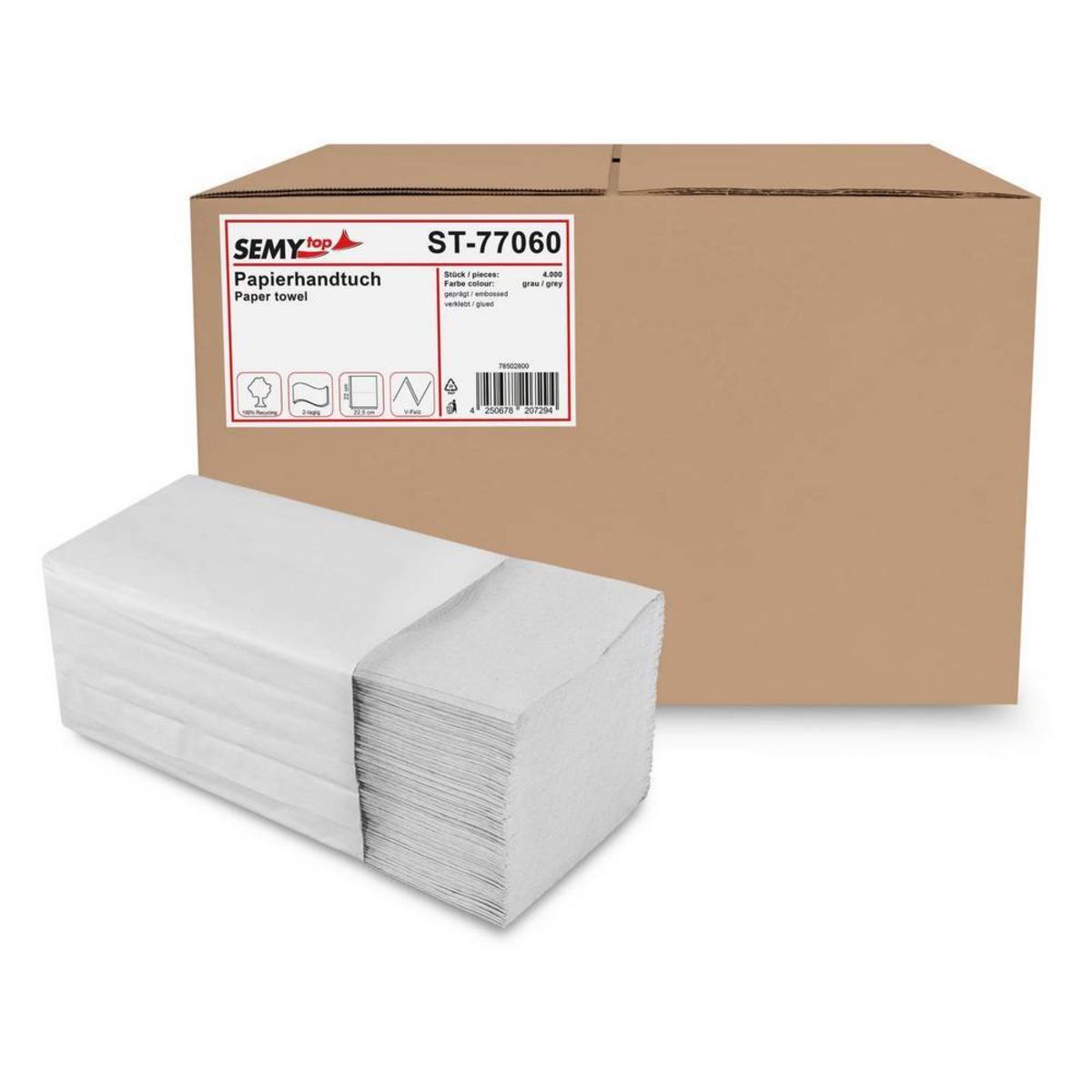Plock Papierhandtuch, V-Falz, 2-lagig, recycling hellgrau; hellgrau; 4000 Stück / Pack