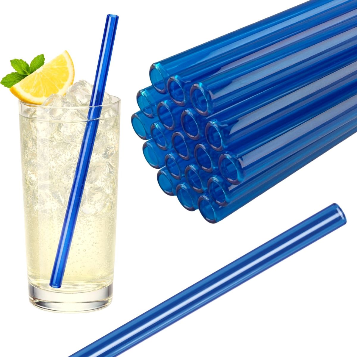 Gastro Pionier 50x Glas Trinkhalme farbig 0.8x20 cm (ØxL); blau; 50 Stück / Pack