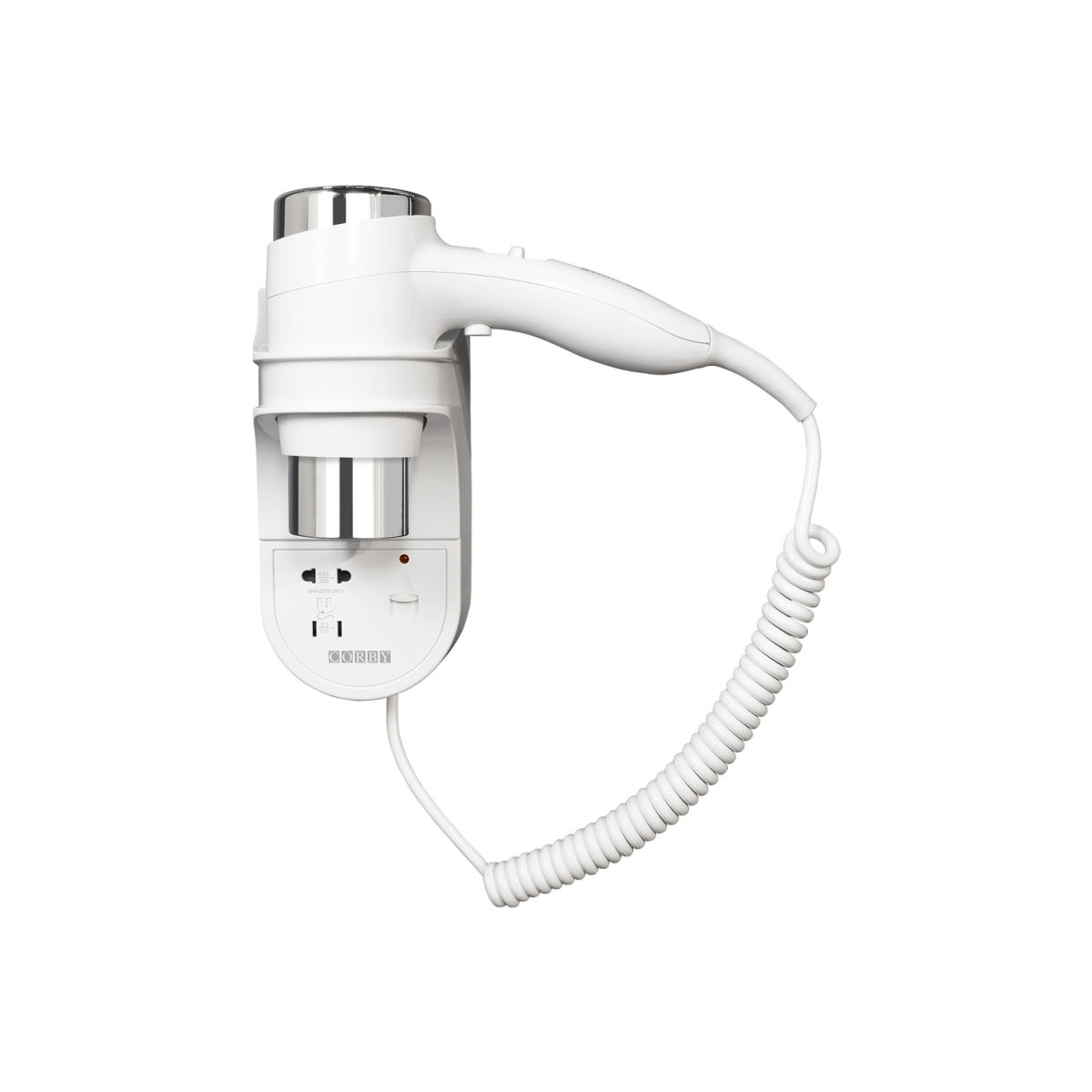 Asciugacapelli Corby Kendal 1600W da Parete con Presa per Rasoio in Bianco - Senza Spina CORBY; 26x15.5x8 cm (LxHxP); bianco