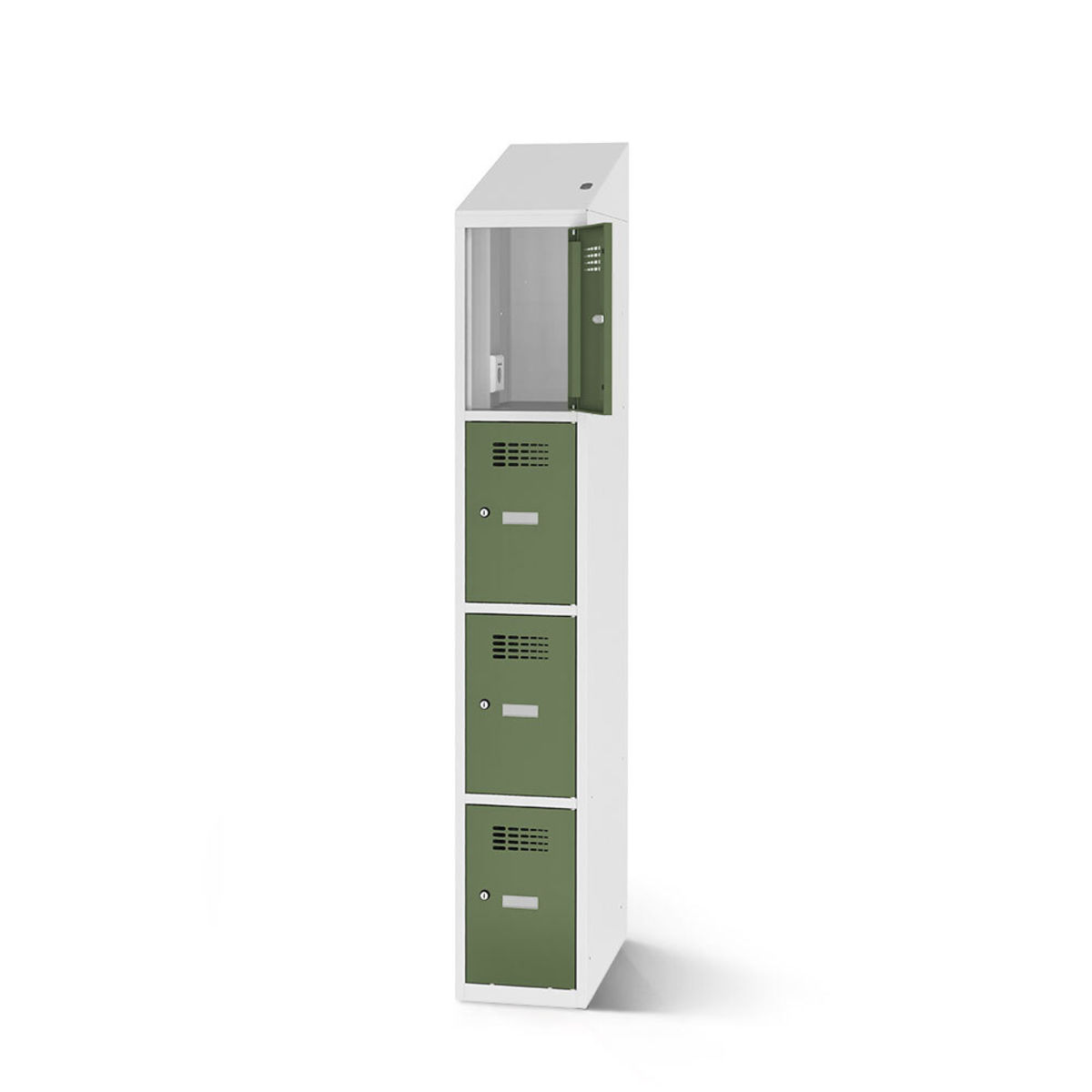 rotstahl Fächerschrank mit Ladefunktion 4 Fächer mit lichtgrauem Korpus 40x200 cm (BxH); hellgrün
