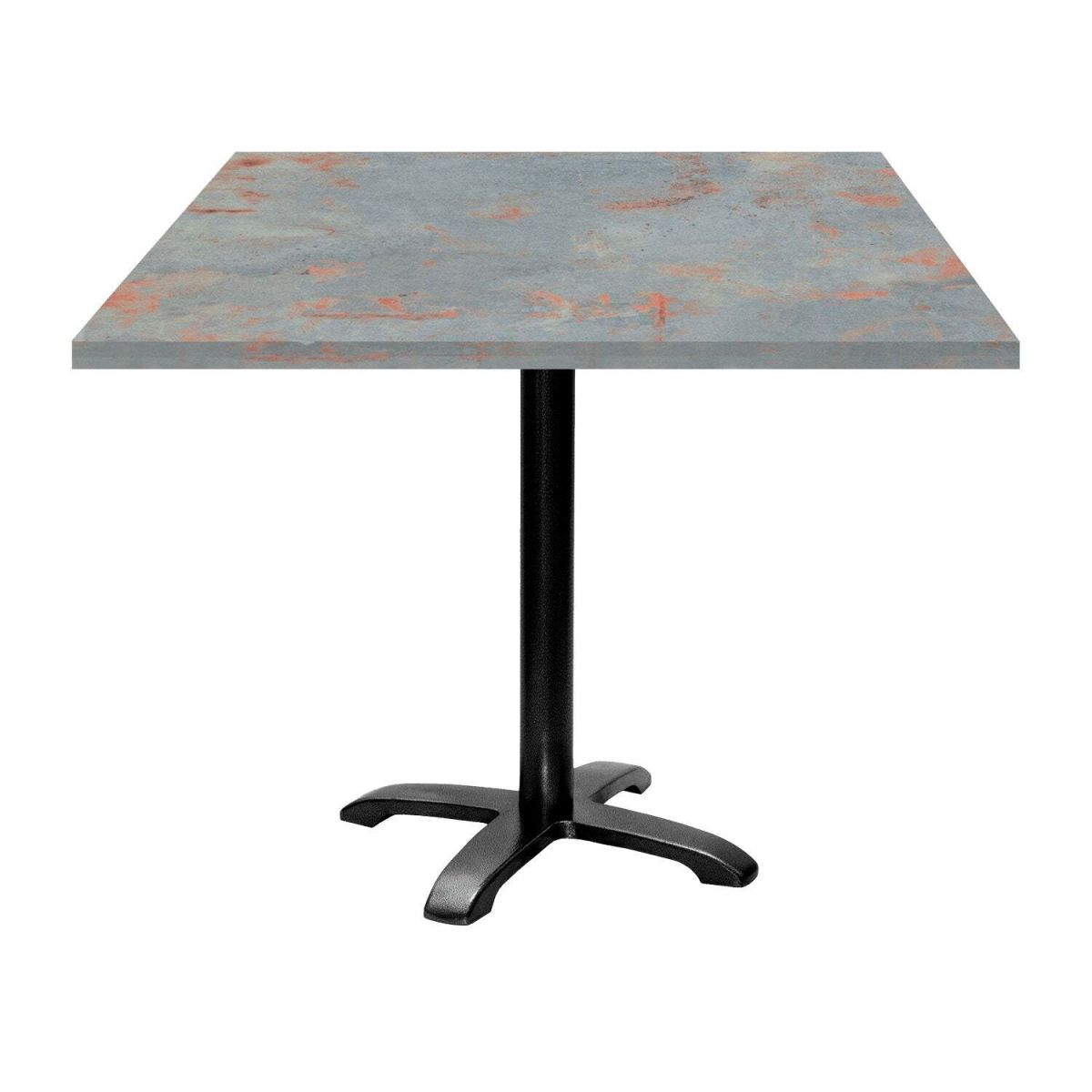 RestooTab Tisch Bazila quadratisch - Dekor Stein 90x90x74 cm (LxBxH); Platte metall verrostet/grau, Gestell schwarz; quadratisch
