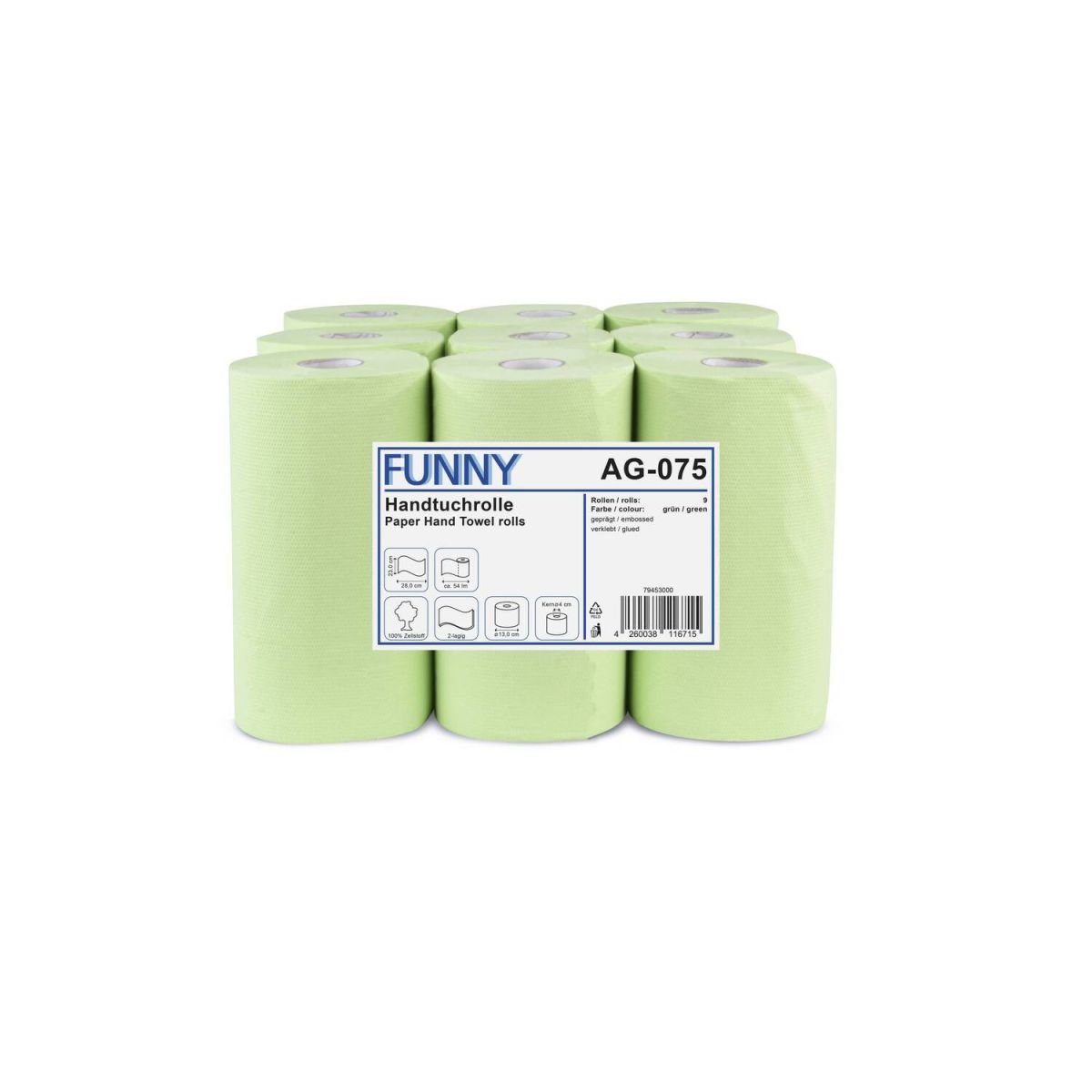 Plock Handtuchrolle 23 cm, 2-lagig, grün grün; 9 Rolle(n) / Pack