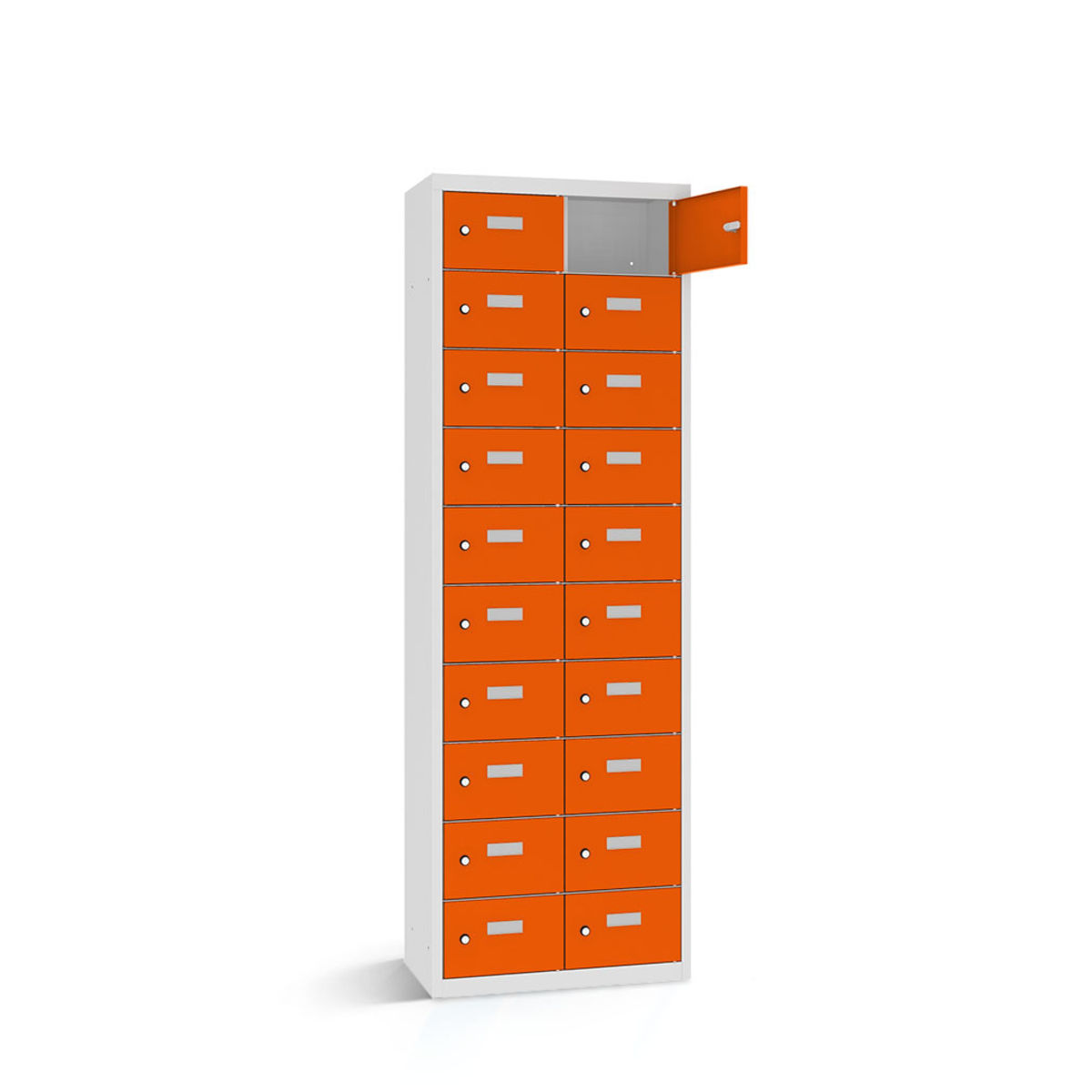 rotstahl Wertfachschrank 20 Fächer mit lichtgrauem Korpus 80x30x180 cm (BxTxH); orange