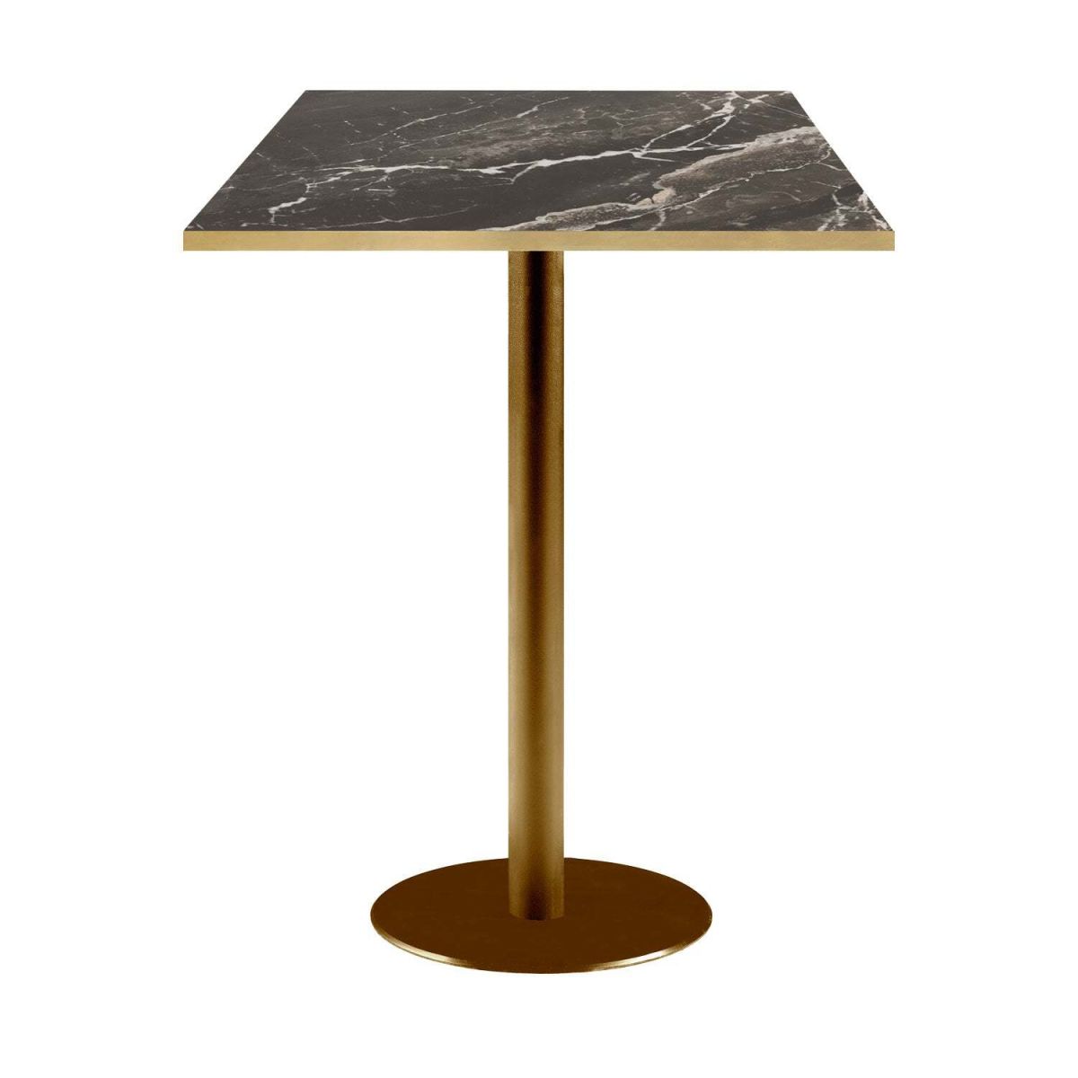 RestooTab Stehtisch Rome quadratisch Gestell goldmetallic - Kanten messing 60x60x113 cm (LxBxH); Platte schwarz/braun/messing, Gestell messing; quadratisch