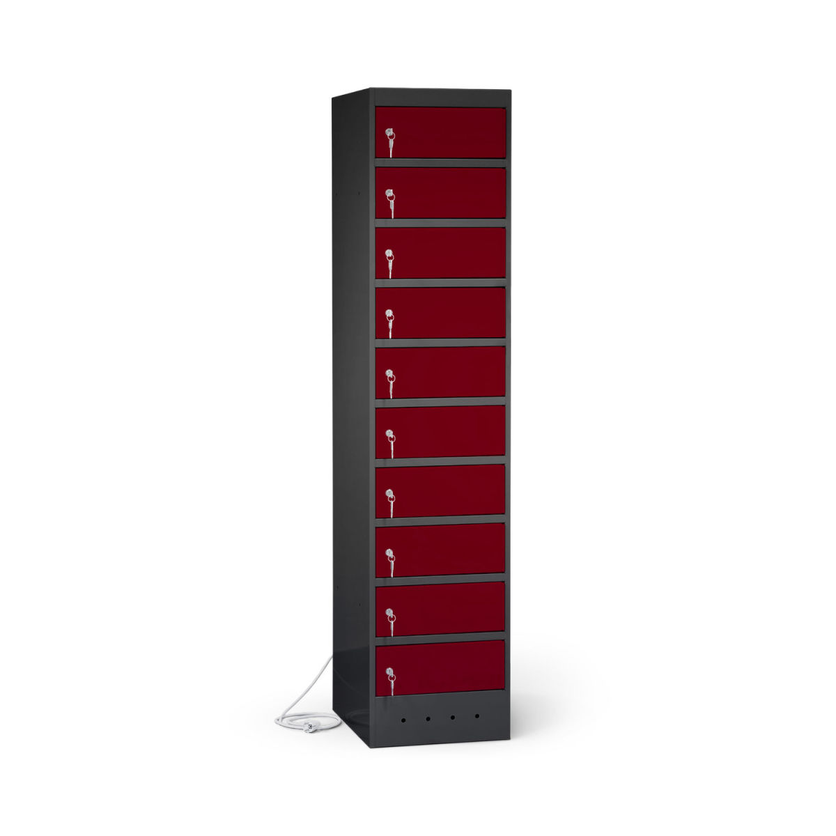 rotstahl Laptopschrank 10 Fächer mit anthrazitgrauem Korpus 40x180 cm (BxH); bordeaux