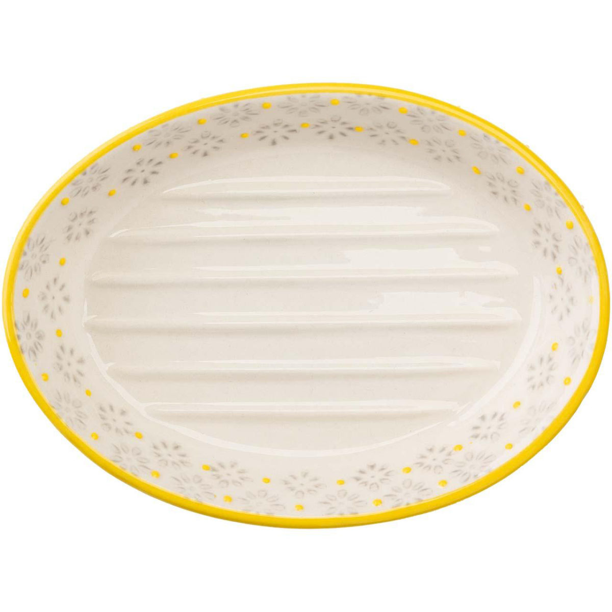 tranquillo Seifenschale 'TRADITIONAL' aus Steingut, oval 15x3x11 cm (BxHxT); weiß/gelb; oval