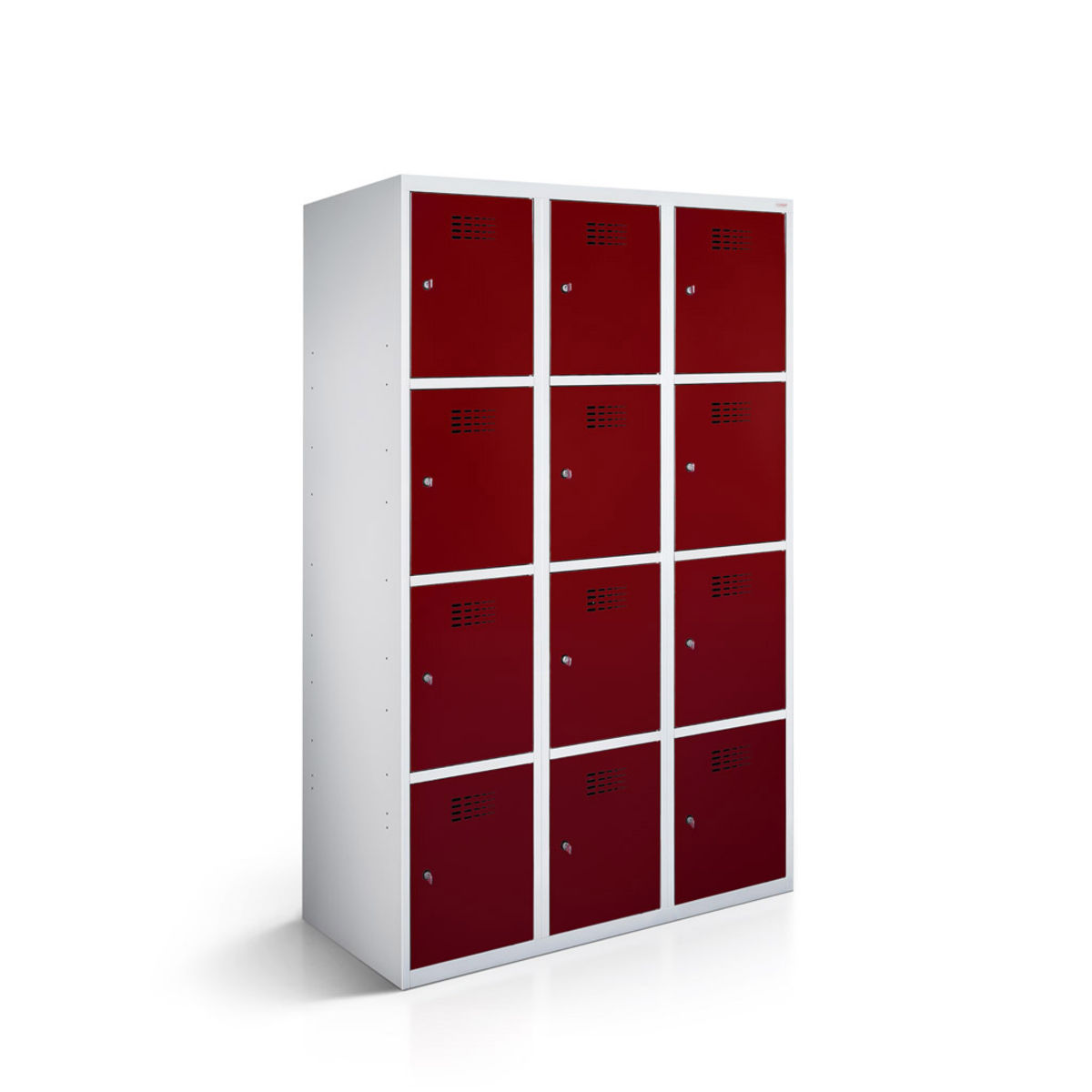 rotstahl Fächerschrank 12 Fächer 3x4 mit lichtgrauem Korpus 90x50x180 cm (BxTxH); bordeaux
