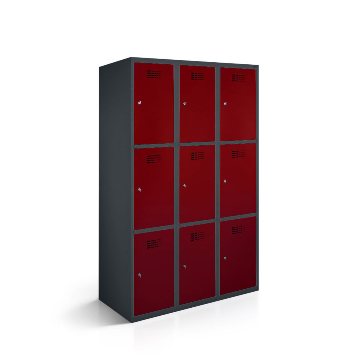 rotstahl Fächerschrank 9 Fächer mit anthrazitgrauem Korpus 120x50x180 cm (BxTxH); bordeaux