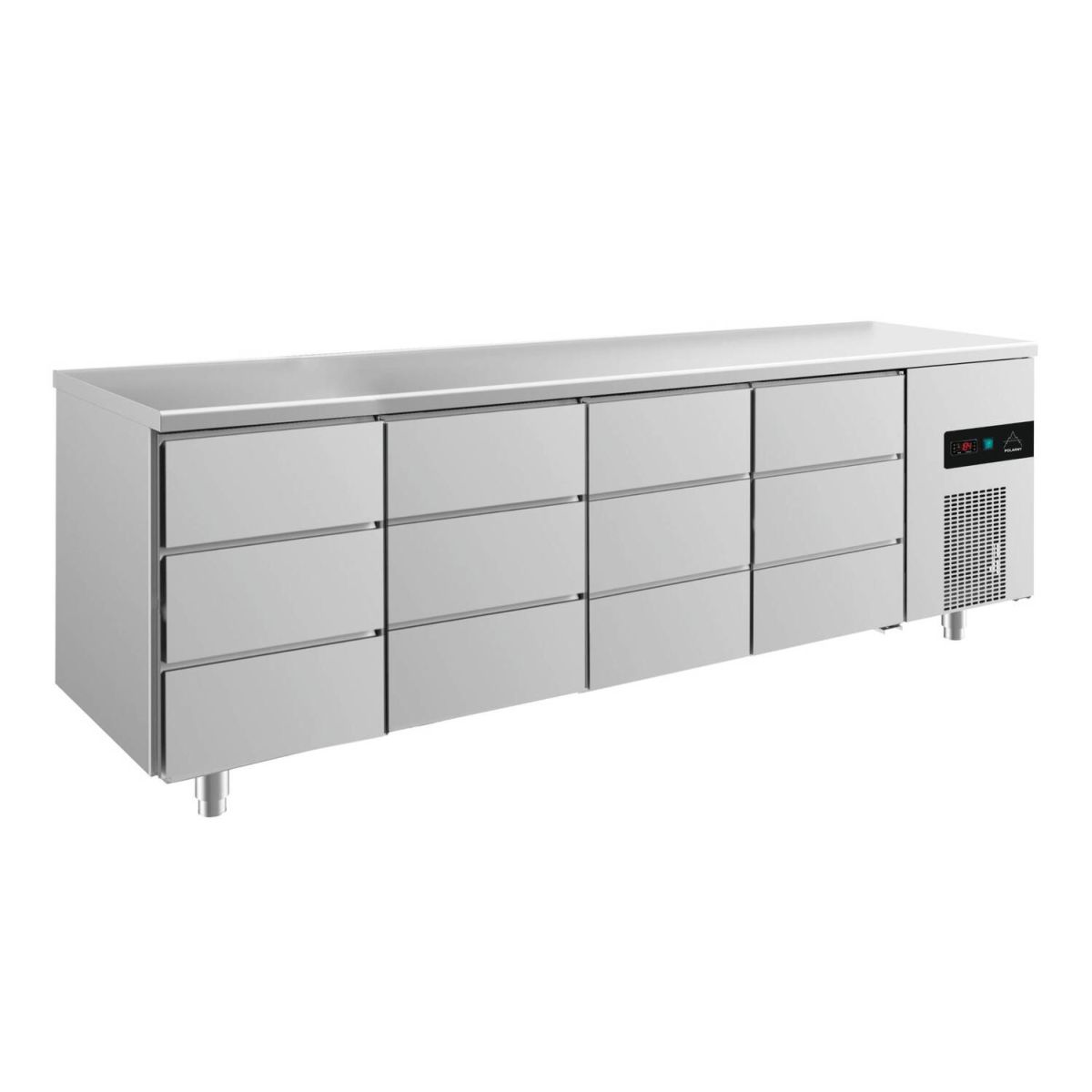 A&S Polarny Kühltisch -2 bis +8°C 2330x700x850mm mit 4x drei Schubladen 233x85x70 cm (BxHxT); silber
